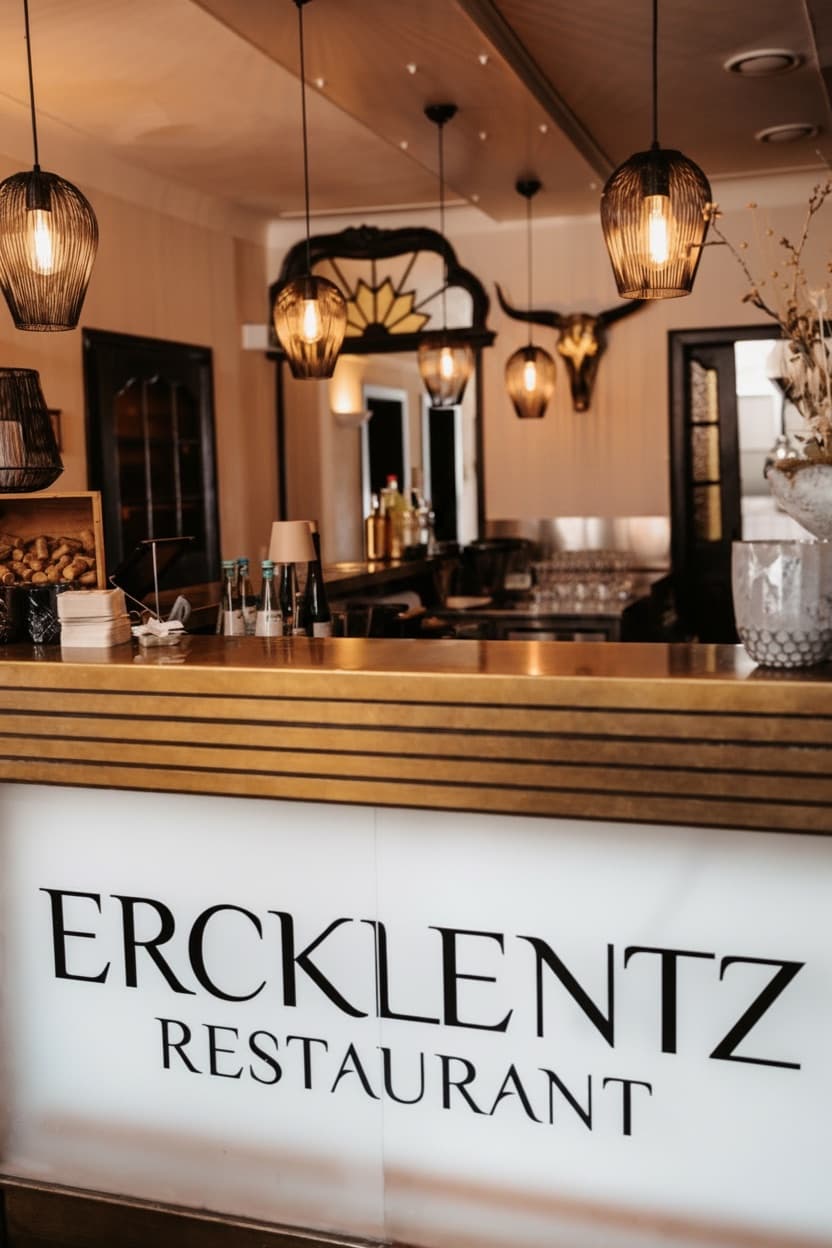 Theke mit beleuchtetem Ercklentz-Schriftzug